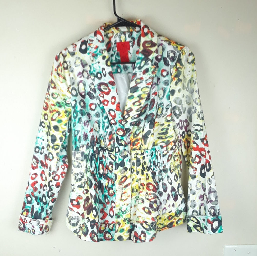 V Christina Leapord print 3 button blazer